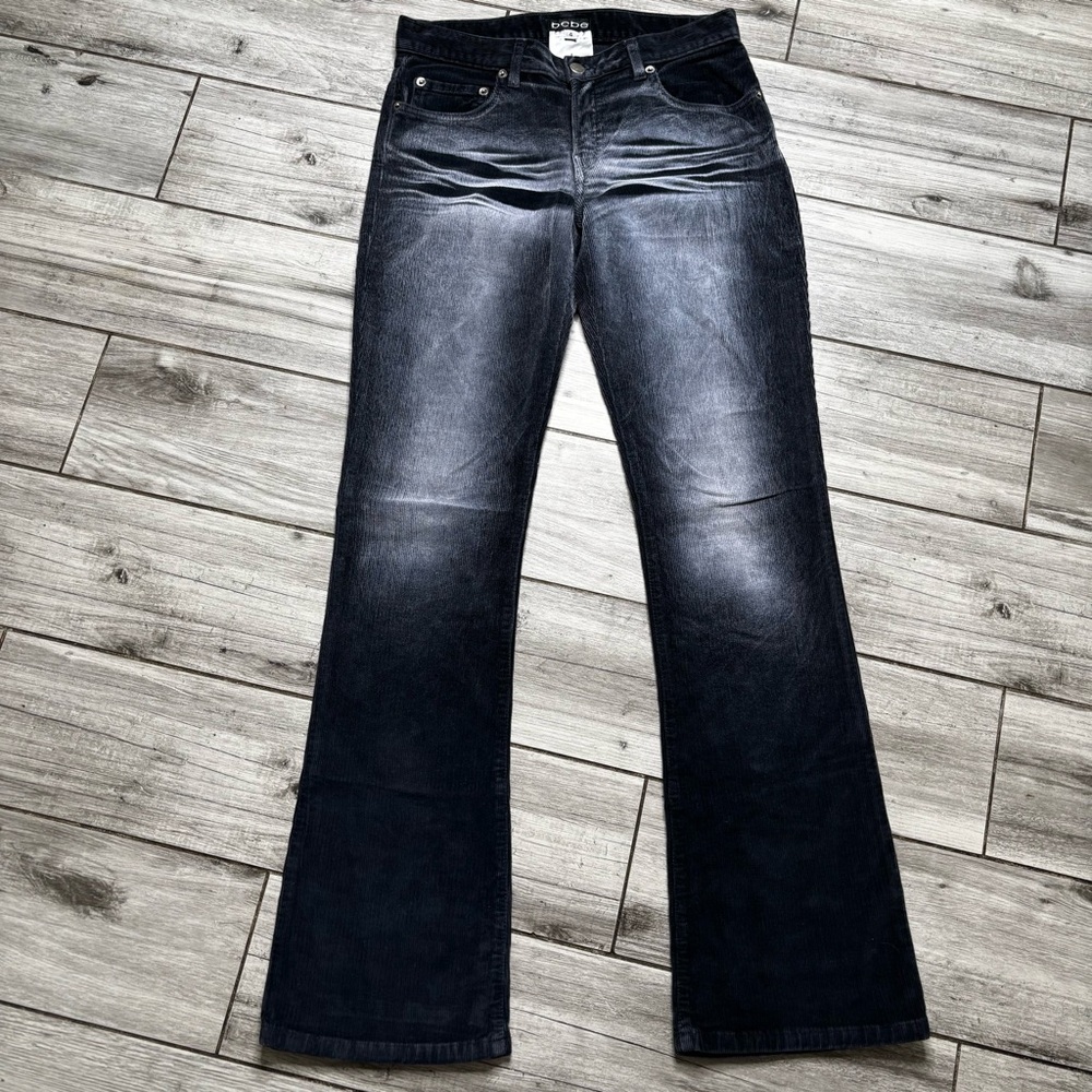 Bebe Black Bootcut Faded Whiskered Corduroy Pants Women’s Size 4 EUC